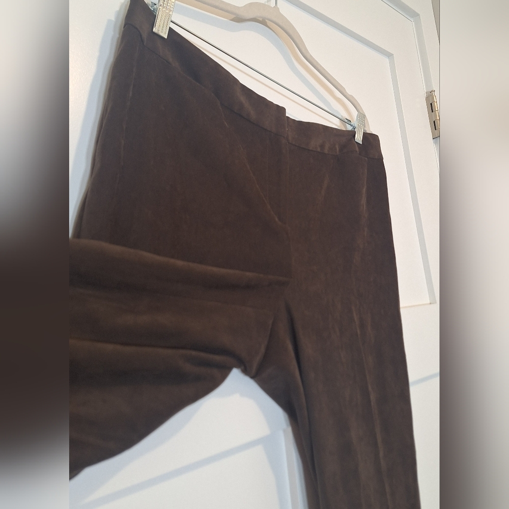 J.McLaughlin Velvet Velour Hi Waisted Trousers Pants Stretch Chocolate Brown 14 - Picture 7 of 15